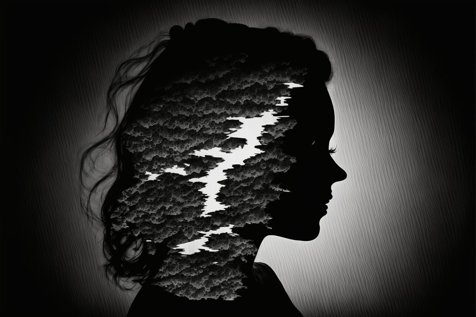 Black and white illustration of a woman's face, shamed into silence.