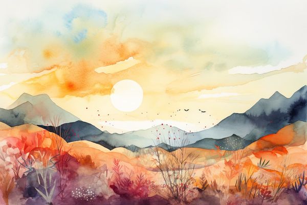 abstract watercolor illustration looking back over the landscape of a year