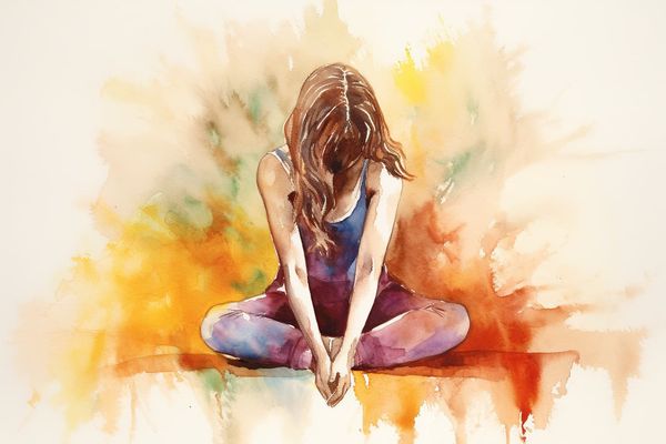 abstract watercolor illustration of a woman doing a yoga pose