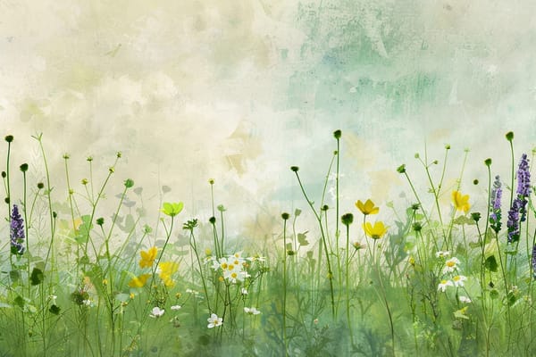 watercolor illustration of a field of wildflowers