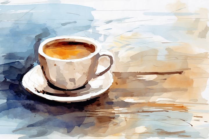 abstract watercolor illustration of an empty forlorn coffee cup on a table