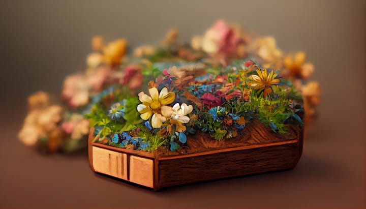 a small wooden box covered in flowers