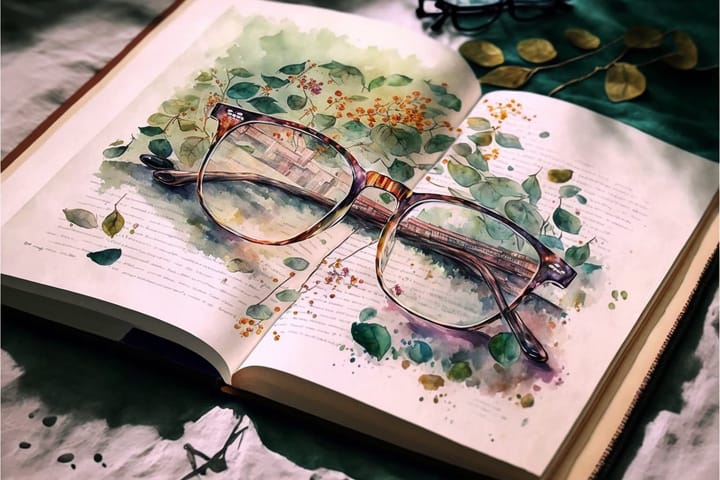 a watercolor illustration of a pair of glasses on top of a book