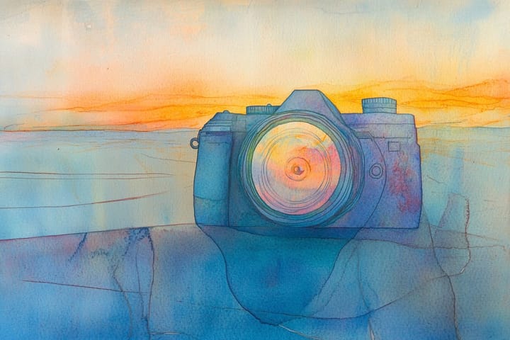 watercolor illustration of a camera