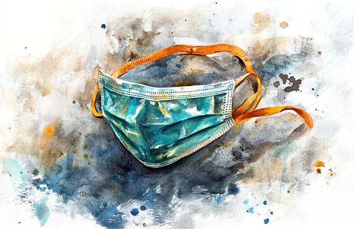 abstact watercolor illustration of a surgical mask