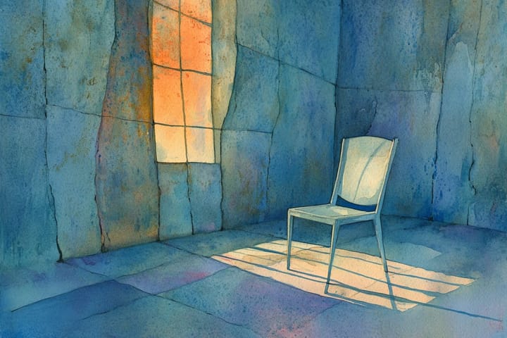 watercolor illustration of a chair in a sunlit room