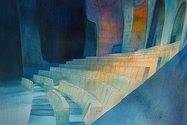 watercolor illustration of an empty theater