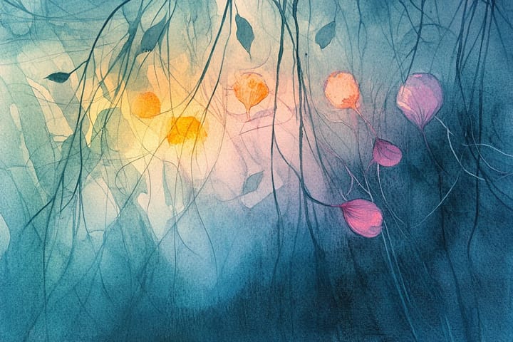 watercolor illustration of delicate flowers and branches