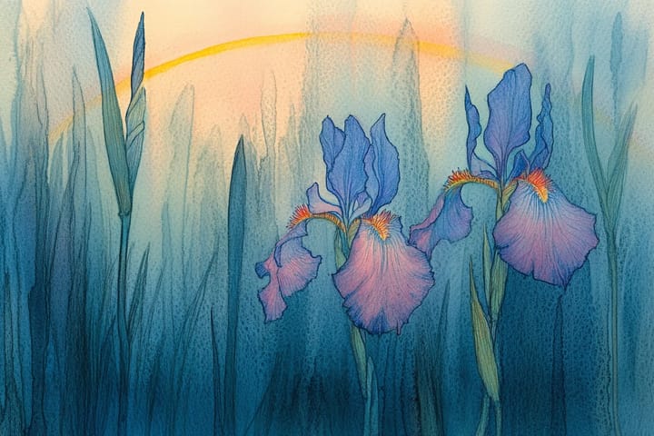 watercolor illustration of irises